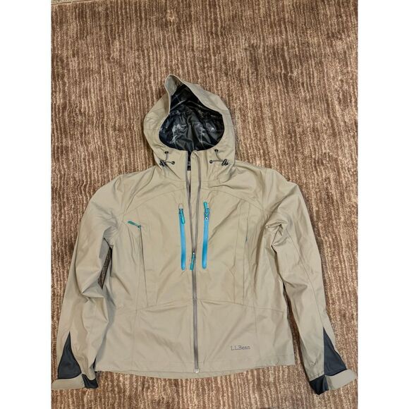 L.L.Bean Waterproof Hooded Jacket‎ Beige Outdoor Hiking Camping Raincoat - Picture 1 of 3